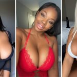 Feature image showcasing three Chaturbate Big Boobs webcam models. A natural, large-breasted Latina, a big tits Ebony in red lace, and a busty Blonde in a white bra live on webcams
